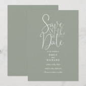 エレガントスクリプモダントSage Green結婚の セーブザデート (正面/裏面)
