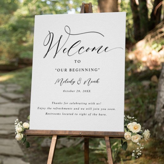 エレガントスクリプ結婚トのメッセージ付きウェルカムサイン ポスター