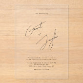 エレガントスクリプ結婚ト名のモダン黒澄ん アクリル招待状 (正面)