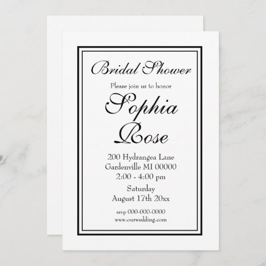 エレガントスシンプルクリプトブライダルシャワー 招待状 (正面/裏面)