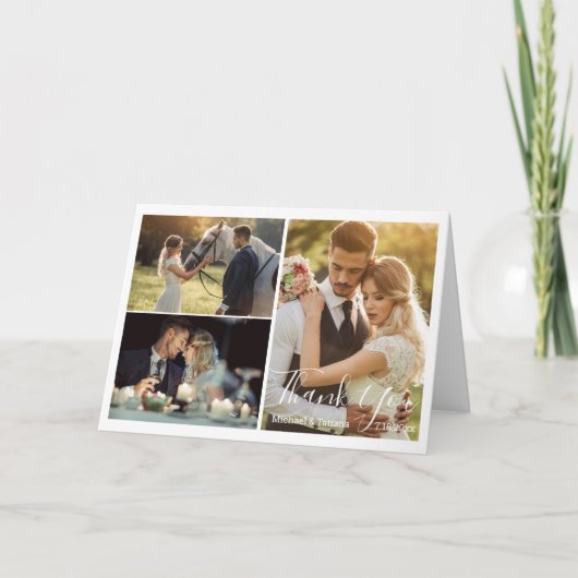 エレガントスシンプル結婚トの3枚の写真シック サンキューカード (正面)