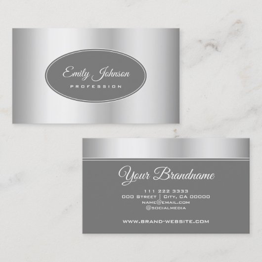 エレガントスタイリッシュお洒落グレー円フレーム 名刺 (正面/裏面)