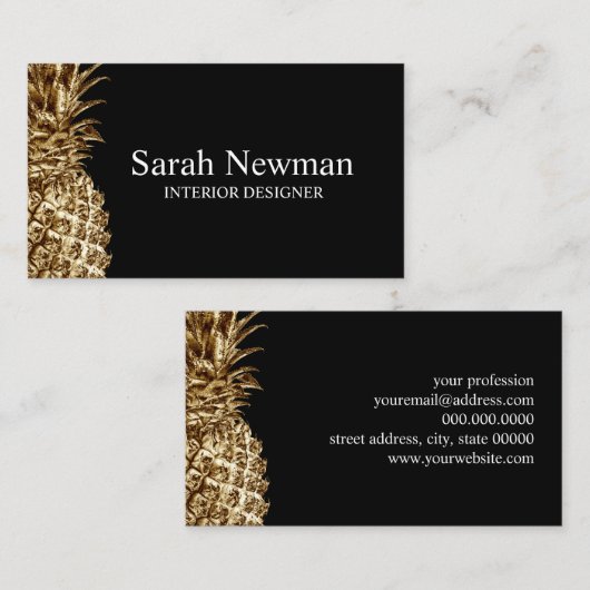 エレガントスタイリッシュかわいらし金ゴールド・パイナップル 名刺 (正面/裏面)