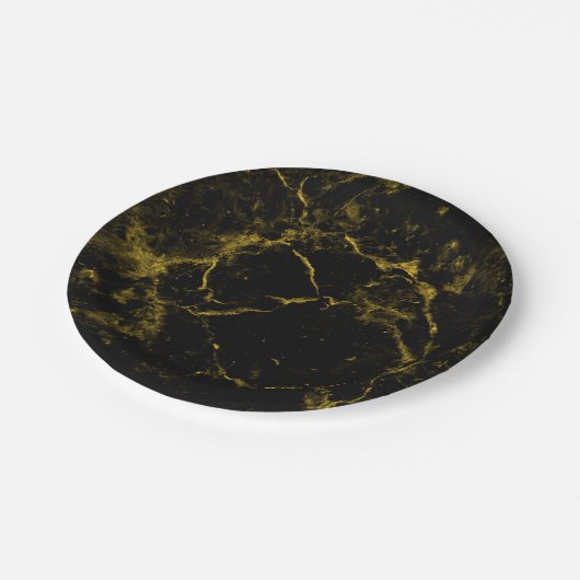 エレガントスタイリッシュのちの黒と金ゴールド大理石 ペーパープレート (アングル)
