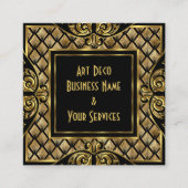 エレガントスタイリッシュアールデコ金ゴールドブラックヴィンテージ1930 スクエア名刺 (正面)