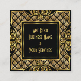エレガントスタイリッシュアールデコ金ゴールドブラックヴィンテージ1930 スクエア名刺