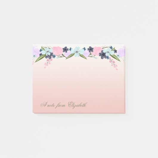 エレガントスタイリッシュガーリー水色の花 ポストイット (正面)