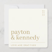 エレガントスタイリッシュシンプルクリームアンド金ゴールドシックスクエア サンキューカード (正面)