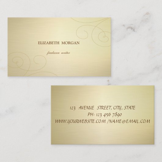 エレガントスタイリッシュシンプルフェイク金ゴールド 名刺 (正面/裏面)