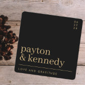 エレガントスタイリッシュシンプルブラック&金ゴールドシックスクエア サンキューカード