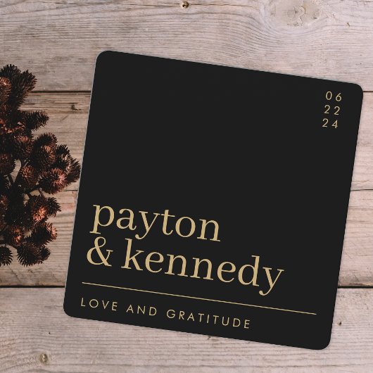 エレガントスタイリッシュシンプルブラック&金ゴールドシックスクエア サンキューカード