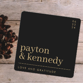 エレガントスタイリッシュシンプルブラック&金ゴールドシックスクエア サンキューカード