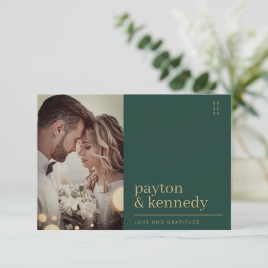 エレガントスタイリッシュシンプル金ゴールド写真 サンキューカード (スタンド正面)