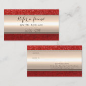 エレガントスタイリッシュストライプの赤グリッター紹介カード 紹介カード (正面/裏面)