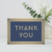 エレガントスタイリッシュタイポグラフィネイビーブルー&金ゴールド縁ど サンキューカード (スタンド正面)