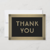 エレガントスタイリッシュタイポグラフィブラックと金ゴールド縁ど サンキューカード (正面)