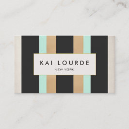 エレガントスタイリッシュターコイズ金ゴールドとブラックストライプの 名刺