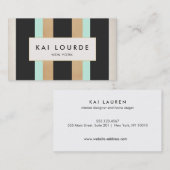 エレガントスタイリッシュターコイズ金ゴールドとブラックストライプの 名刺 (正面/裏面)