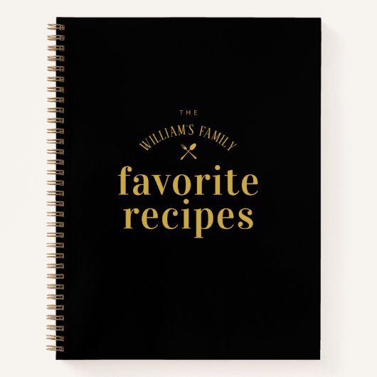 エレガントスタイリッシュトレンディーブラックと金ゴールド空白のレシピ ノートブック (正面)