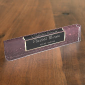 エレガントスタイリッシュバラ金ゴールドグリッター《写真》ぼけ味、フレーム デスクネームプレート (側面)