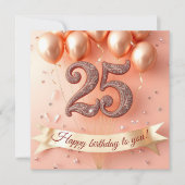 エレガントスタイリッシュバラ金ゴールドバルーン25誕生日 カード (正面)