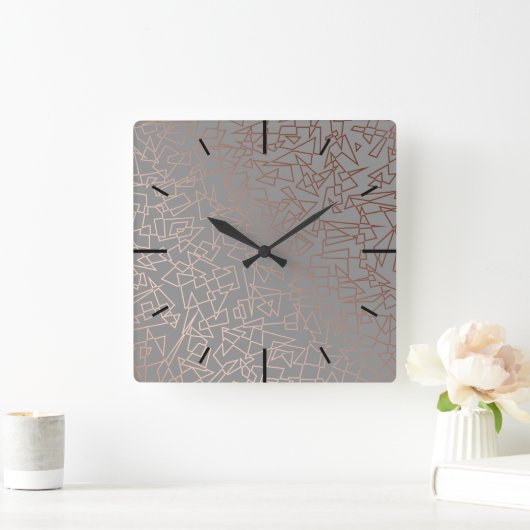エレガントスタイリッシュバラ金ゴールド幾何学模様 スクエア壁時計 (ホーム)