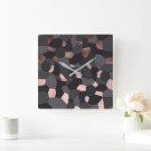 エレガントスタイリッシュバラ金ゴールド灰色と黒モザイク スクエア壁時計 (ホーム)