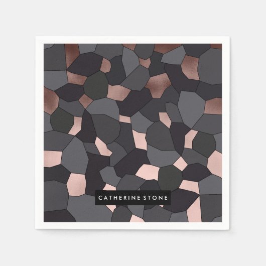 エレガントスタイリッシュバラ金ゴールド灰色と黒モザイク スタンダードカクテルナプキン (正面)