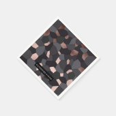 エレガントスタイリッシュバラ金ゴールド灰色と黒モザイク スタンダードカクテルナプキン (角)