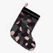 エレガントスタイリッシュバラ金ゴールド灰色と黒モザイク スモールクリスマスストッキング (正面 (吊り時))