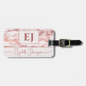 エレガントスタイリッシュバラ金ゴールド&ホワイトマーブルモノグラム ラゲッジタグ (正面横)
