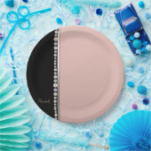 エレガントスタイリッシュパールダイヤモンドブラックピンク ペーパープレート (パーティー)