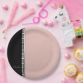 エレガントスタイリッシュパールダイヤモンドブラックピンク ペーパープレート (パーティー)