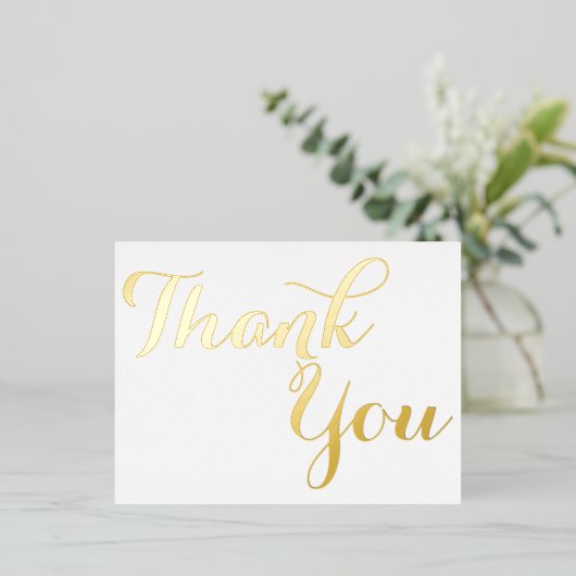 エレガントスタイリッシュフェイク金ゴールドスクリプトホワイト 箔招待状ポストカード (立ち正面)