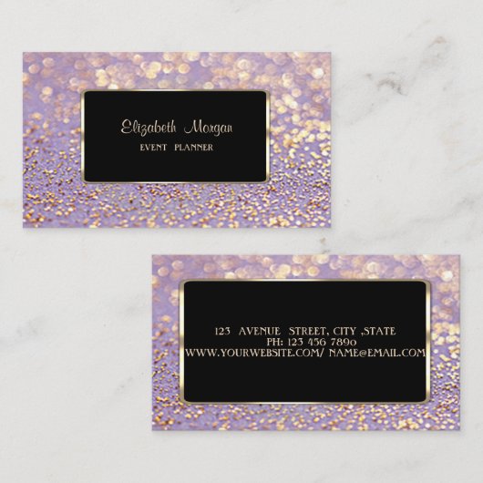 エレガントスタイリッシュフェイク,金ゴールド，キラキラ輝く《写真》ぼけ味 名刺 (正面/裏面)