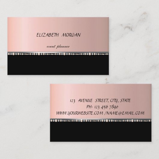 エレガントスタイリッシュプロフェッショナル、黒 名刺 (正面/裏面)