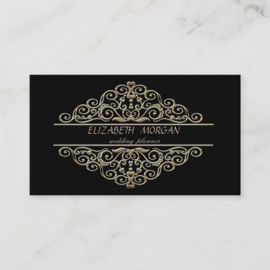 エレガントスタイリッシュプロフェッショナル、黒、枠 名刺 (正面)