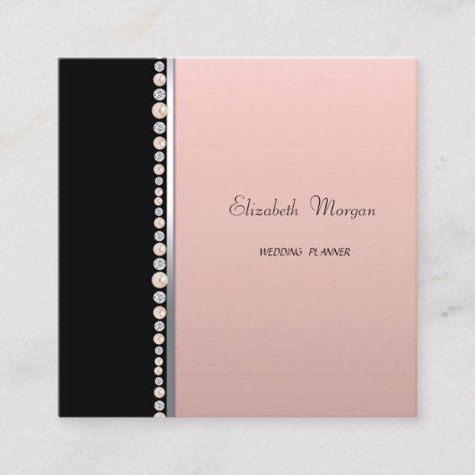 エレガントスタイリッシュプロフェッショナル,黒,真珠 スクエア名刺 (正面)