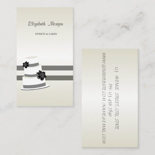 エレガントスタイリッシュモダンストライプの,ケーキ 名刺 (正面/裏面)