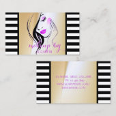 エレガントスタイリッシュモダンストライプ、女の子のシルエット 名刺 (正面/裏面)