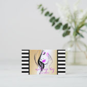 エレガントスタイリッシュモダンストライプ、女の子のシルエット 名刺 (スタンド正面)