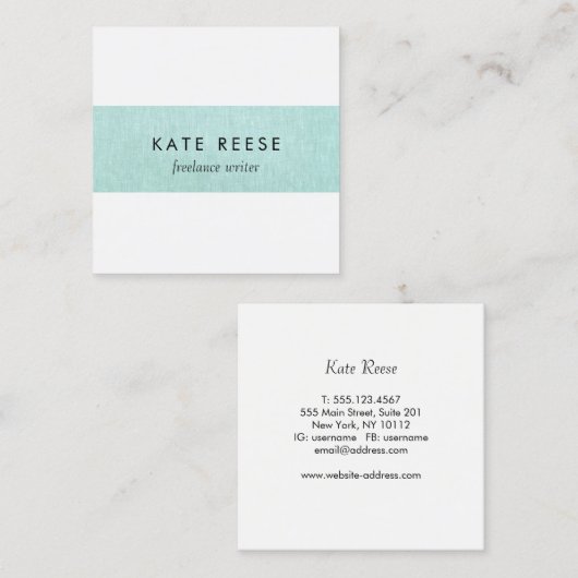 エレガントスタイリッシュモダンターコイズリネンストライプ スクエア名刺 (正面/裏面)