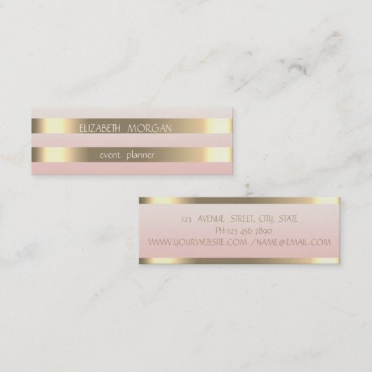 エレガントスタイリッシュモダンフェイク金ゴールドストライプの，ピンク スキニー名刺 (正面/裏面)