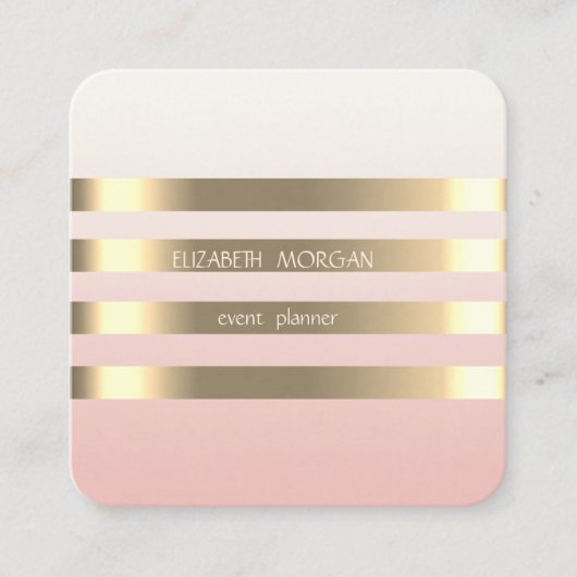 エレガントスタイリッシュモダンフェイク金ゴールドストライプの，黒 スクエア名刺 (正面)