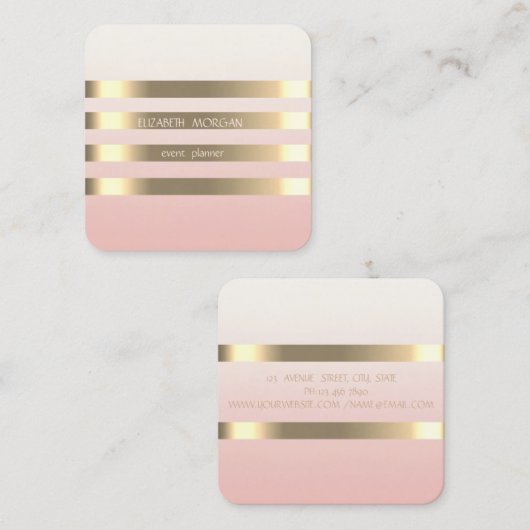 エレガントスタイリッシュモダンフェイク金ゴールドストライプの,黒 スクエア名刺 (正面/裏面)