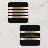 エレガントスタイリッシュモダンフェイク金ゴールドストライプの，黒 スクエア名刺 (正面/裏面)