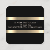 エレガントスタイリッシュモダンフェイク金ゴールドストライプの，黒 スクエア名刺 (裏面)