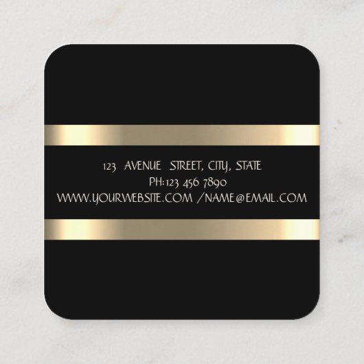 エレガントスタイリッシュモダンフェイク金ゴールドストライプの,黒 スクエア名刺 (裏面)