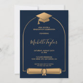 エレガントスタイリッシュモダン写真金ゴールド卒業帽子 招待状 (裏面)