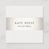 エレガントスタイリッシュモダン白フェイク銀ストライプの スクエア名刺 (正面)